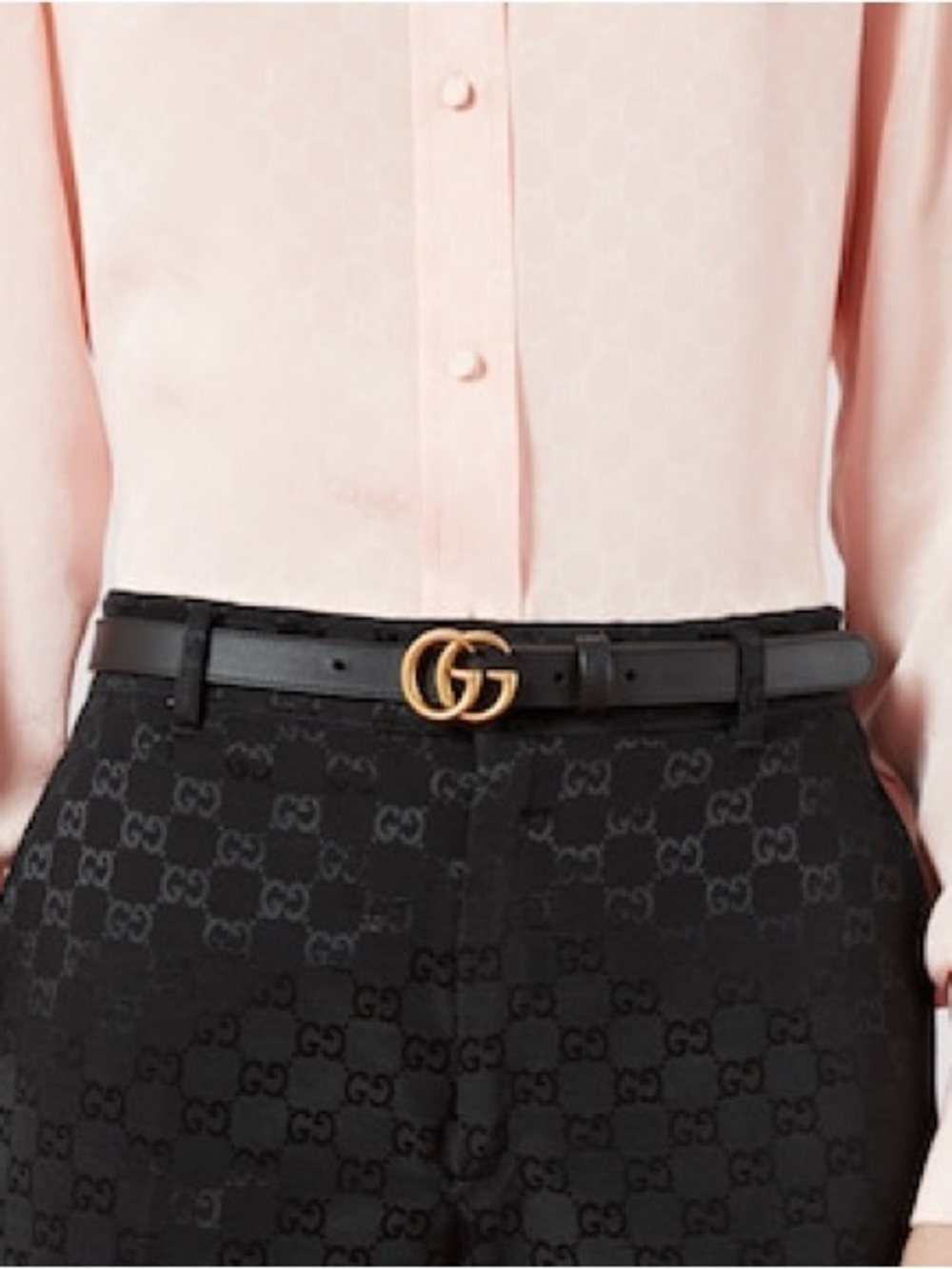 Gucci Black Leather Gold Marmont Thin Belt 85